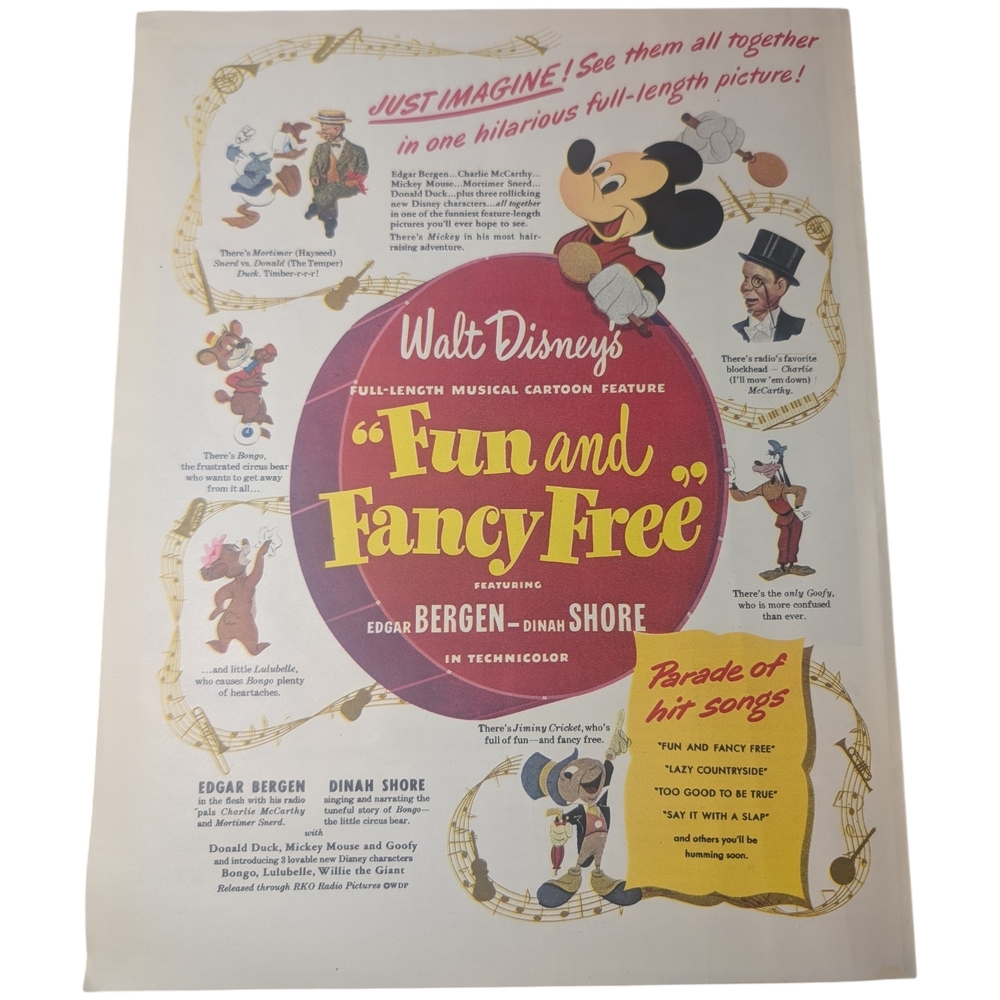 1947 Walt Disney's Fun and Fancy Free Full Page Color Advertisement